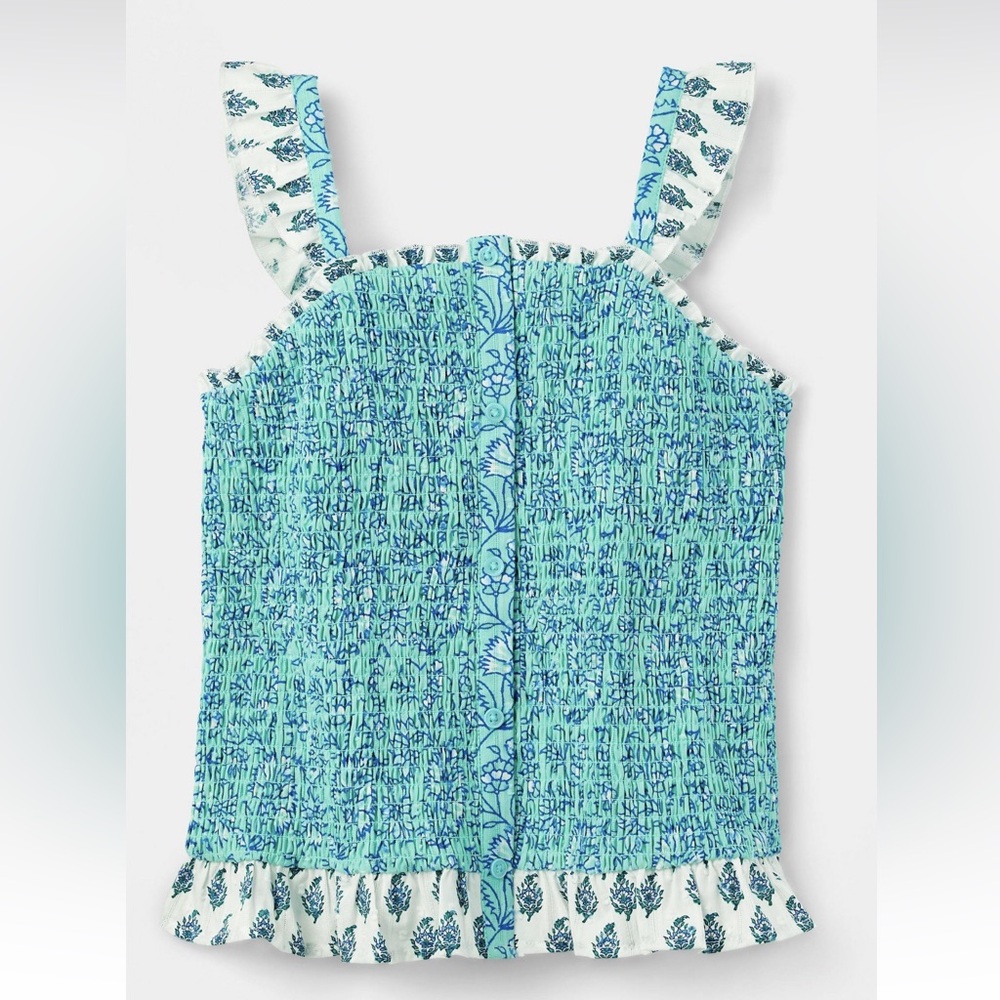 Roller Rabbit x target girl’s Adaptive garden floral smocked tank top —Teal